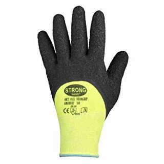 12 Paar Latex beschichtete Handschuhe Stronghand *NEONGRIP* neongelb/schwarz